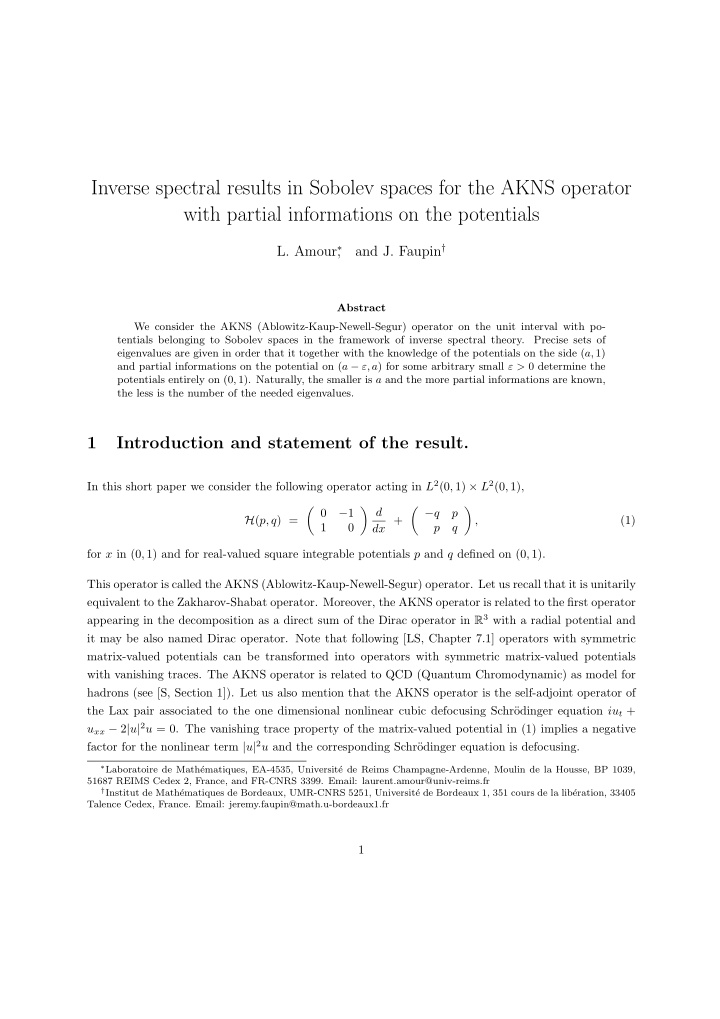 inverse spectral results in sobolev spaces for the akns