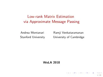Low-rank Matrix Estimation  via Approximate Message Passing  Andrea Montanari  Ramji Venkataramanan