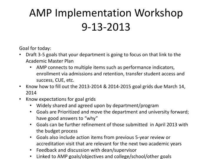 amp implementation workshop