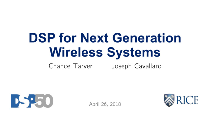 dsp for next generation wireless systems