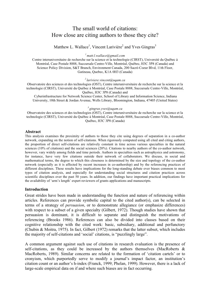 the small world of citations how close are citing authors