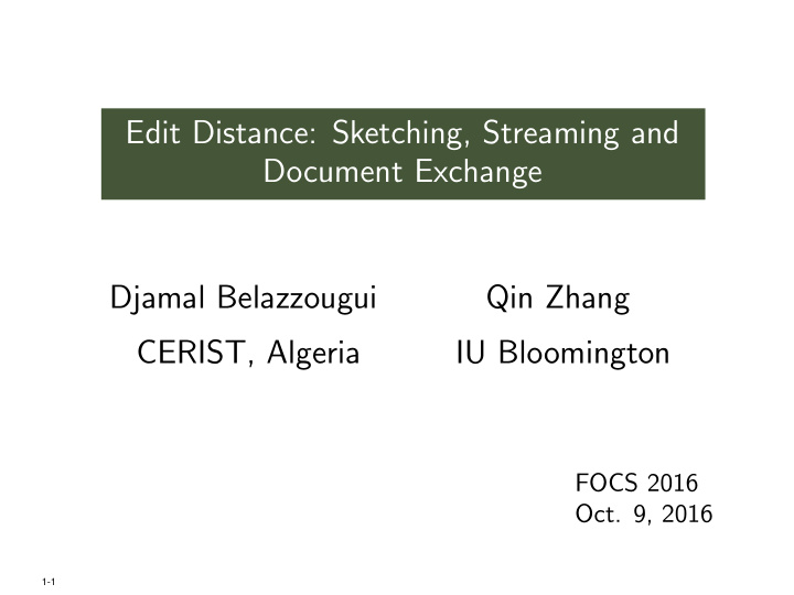 edit distance sketching streaming and document exchange