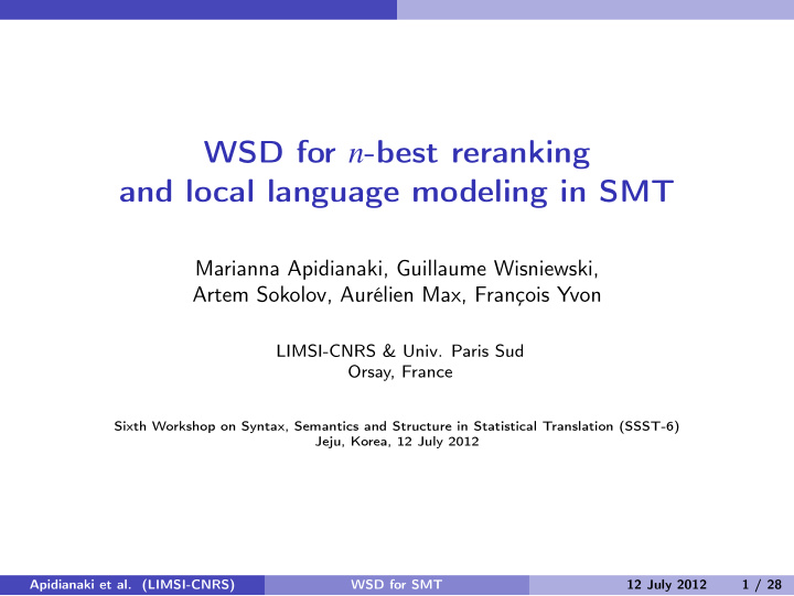 wsd for n best reranking and local language modeling in