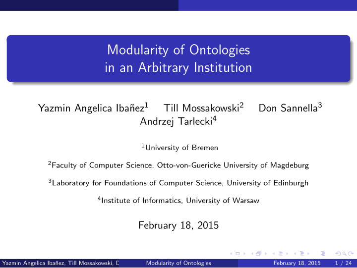 modularity of ontologies in an arbitrary institution