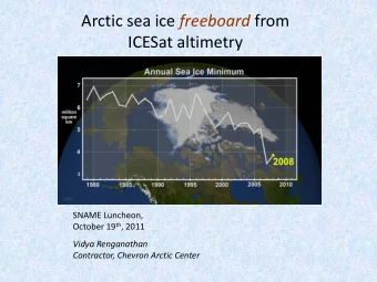 Arctic sea ice freeboard from  ICESat altimetry  NASA  SNAME Luncheon, October 19 th , 2011  Vidya