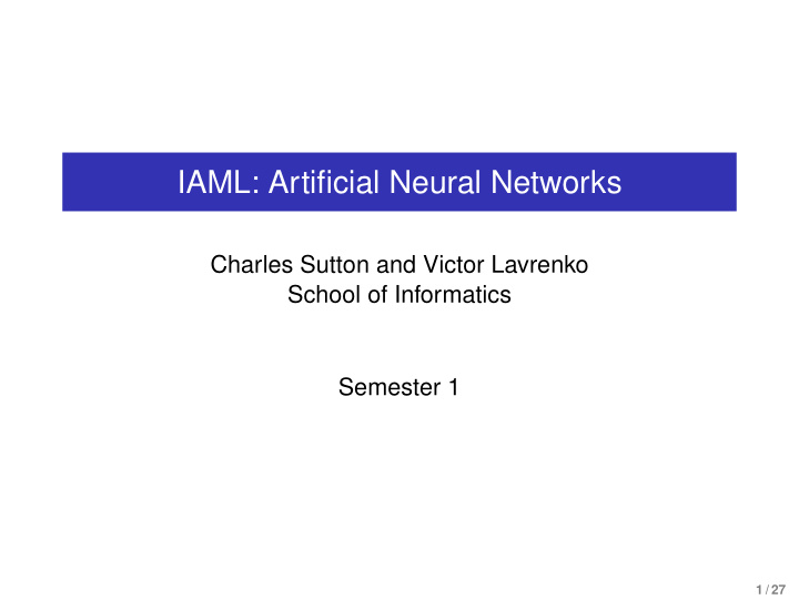 iaml artificial neural networks