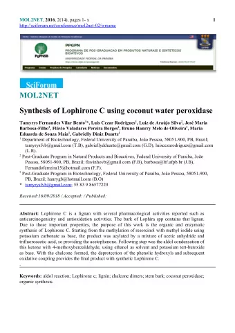 MOL2NET Synthesis of Lophirone C using coconut water peroxidase Tamyrys Fernandes Vilar Bento  1