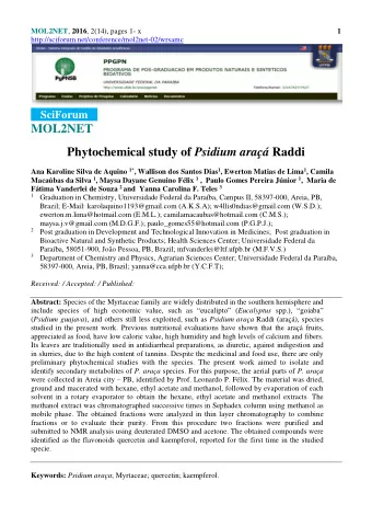 MOL2NET Phytochemical study of Psidium ara Raddi Ana Karoline Silva de Aquino 1* , Wallison dos
