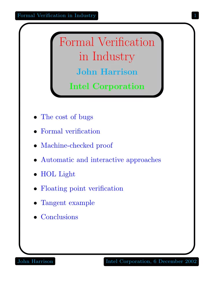 formal verification in industry