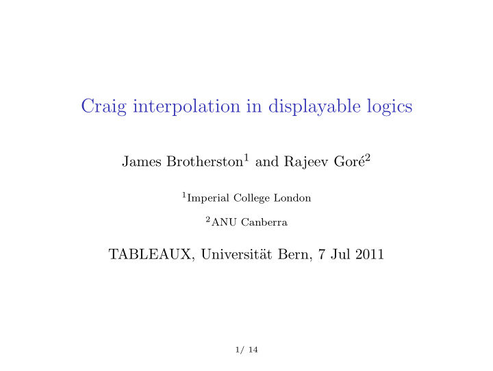 craig interpolation in displayable logics