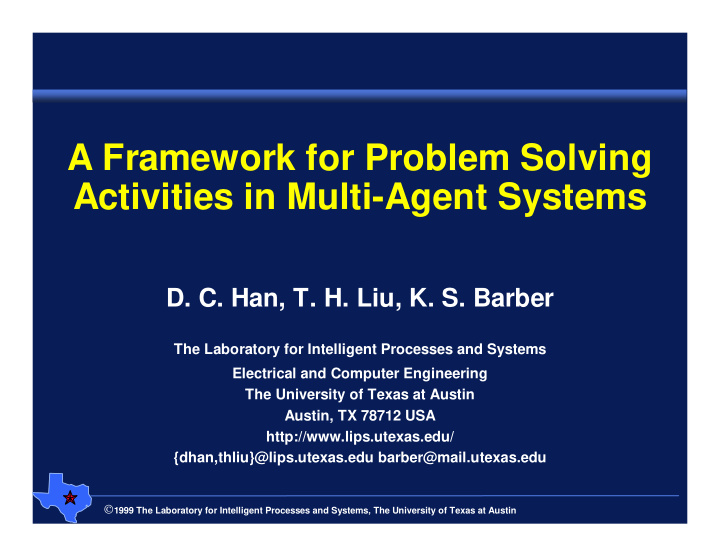a framework for problem solving activities in multi agent