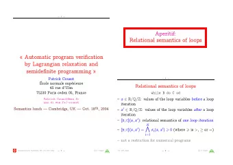 Aperitif:  Relational semantics of loops   Automatic program verification      x  by