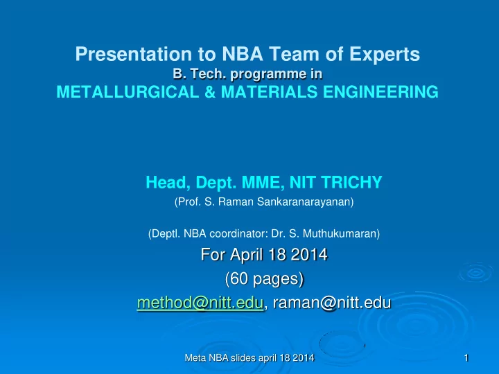 presentation to nba team of experts