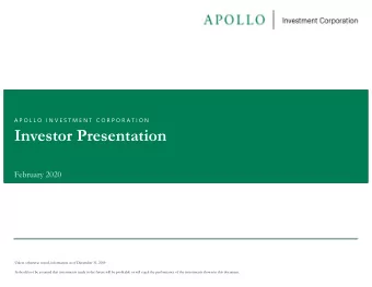 Investor Presentation  February 2020  Unless otherwise noted, information as of December 31, 2019