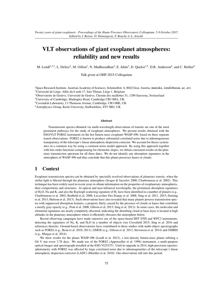 vlt observations of giant exoplanet atmospheres