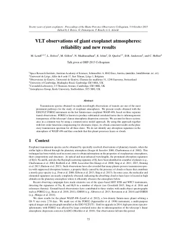 VLT observations of giant exoplanet atmospheres:  reliability and new results M. Lendl 1 , 2 , 3 ,