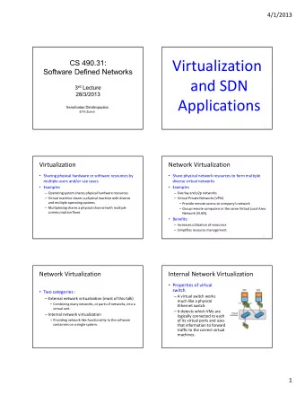 Virtualization  and SDN  Applications  2  Virtualization  Network Virtualization  Sharing