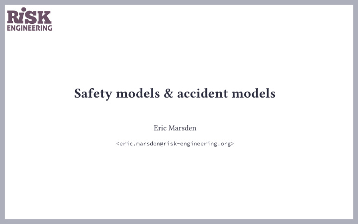 safety models accident models