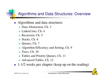 Algorithms and Data Structures: Overview  Algorithms and data structures  Data Abstraction,