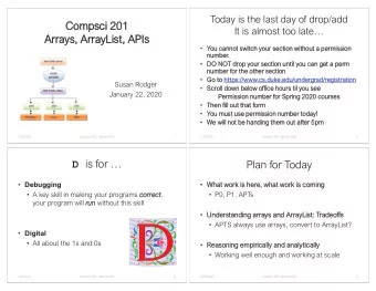 Compsci 201  It is almost too late  Arrays, ArrayList, APIs  You cannot switch your section
