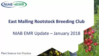 East Malling Rootstock Breeding Club NIAB EMR Update  January 2018  Agenda  Minutes and