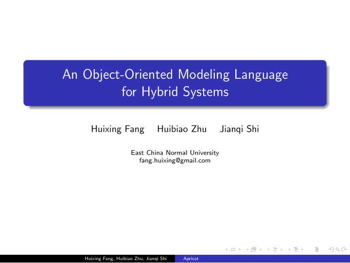 an object oriented modeling language for hybrid systems