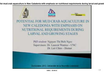 Potential for mud crab aquaculture in New Caledonia with emphasis on nutritional requirements