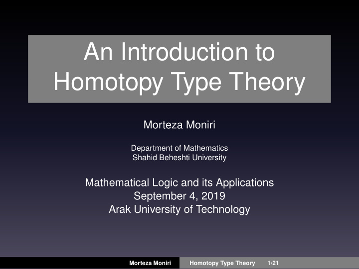 an introduction to homotopy type theory