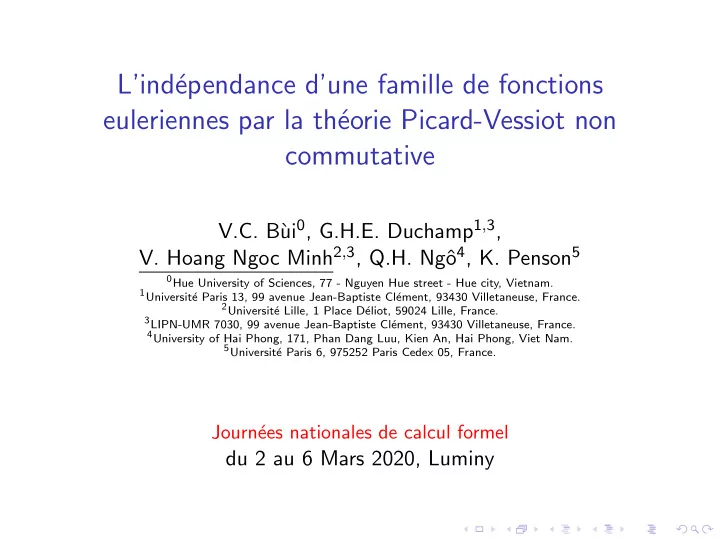 l ind ependance d une famille de fonctions euleriennes