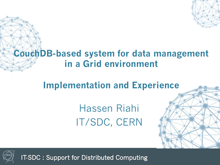 hassen riahi it sdc cern outline context problematic and