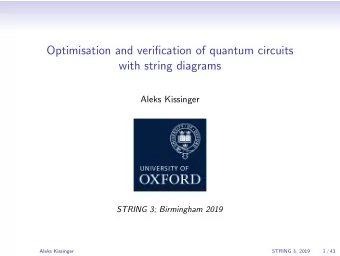 Optimisation and verification of quantum circuits  with string diagrams  Aleks Kissinger  STRING 3;