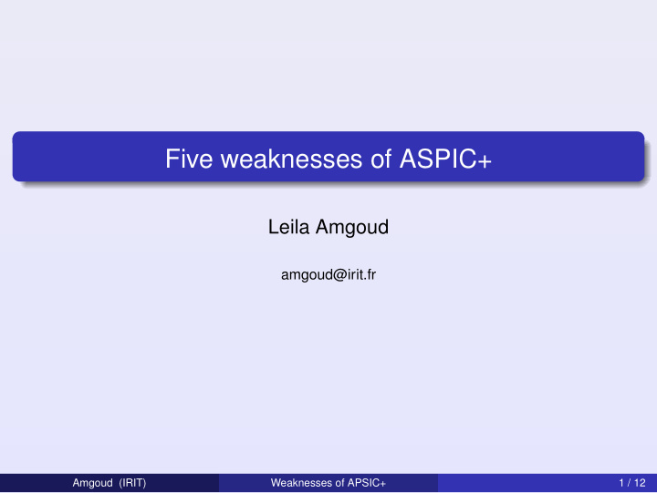 five weaknesses of aspic