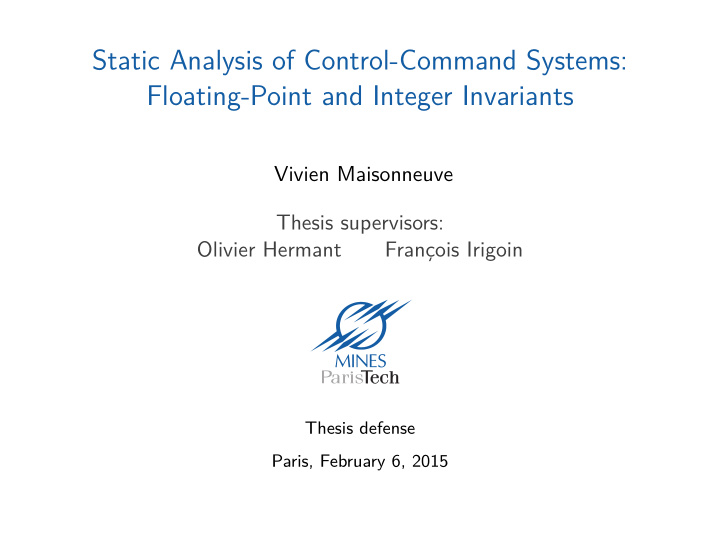 static analysis of control command systems floating point