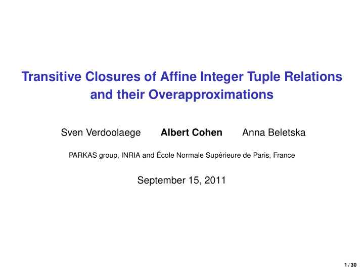 transitive closures of affine integer tuple relations and