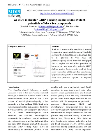 MDPI  http://sciforum.net/conference/mol2net-  2net-03 In silico molecular  lar GRIP docking