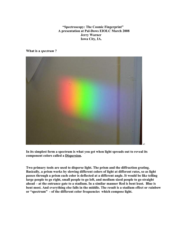 spectroscopy the cosmic fingerprint a presentation at pal