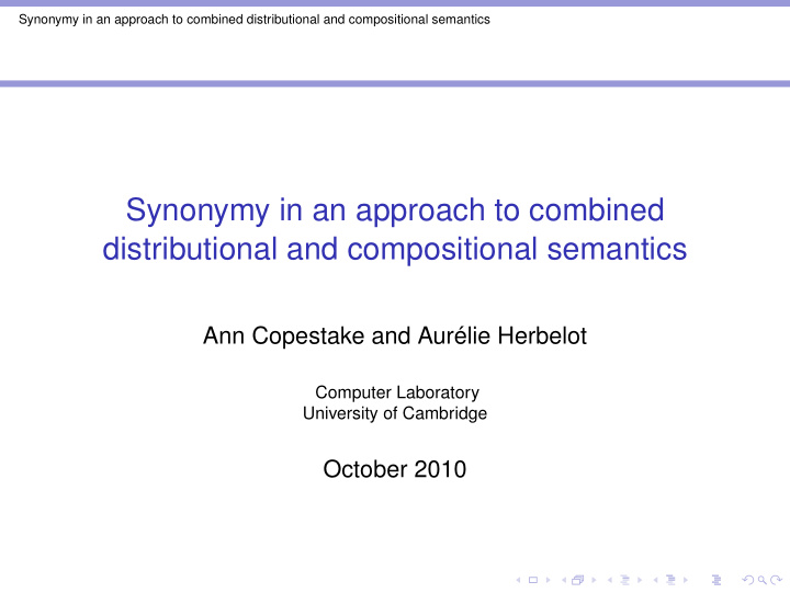 synonymy in an approach to combined distributional and