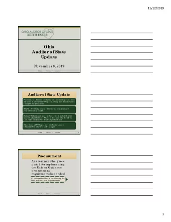 Ohio  Auditor  of State  Update  No ve mb e r 6, 2019  Auditor  of State  Update  Pro c ure me nt
