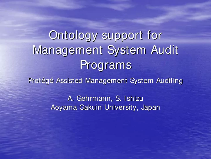 ontology support for ontology support for management