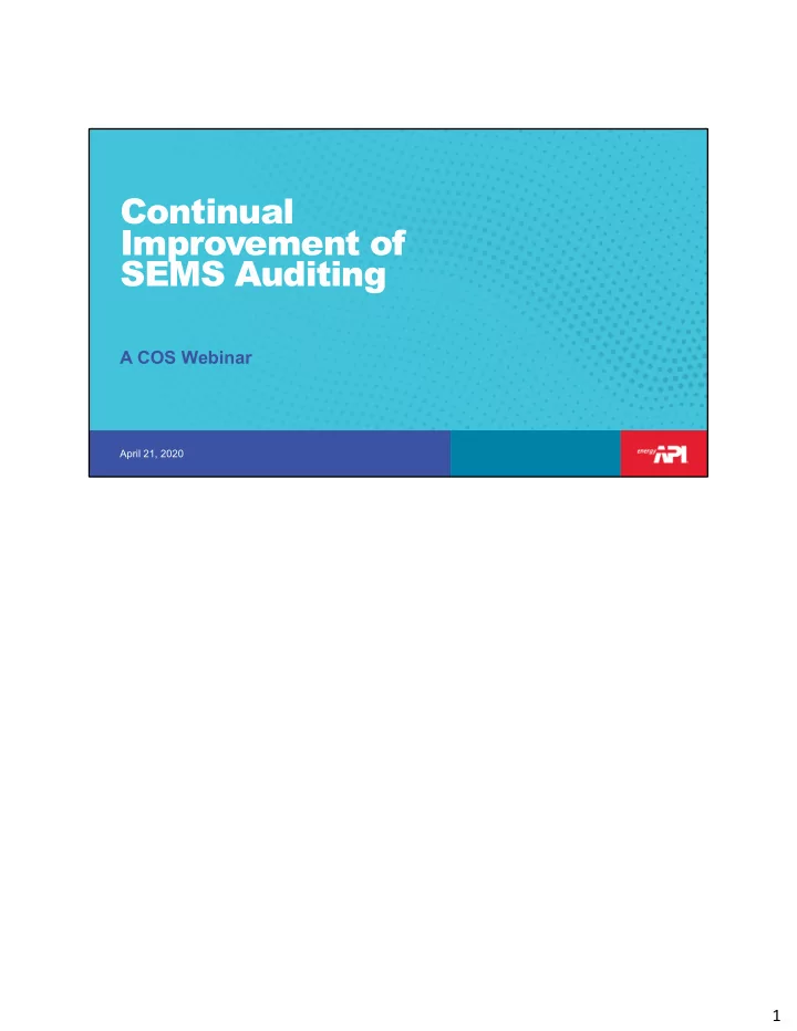 continual improvement of sems auditing