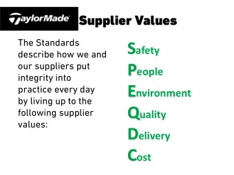 TM             Standards Deliverables  Fulfill legal  requirements  Drive brand  Ensure safe