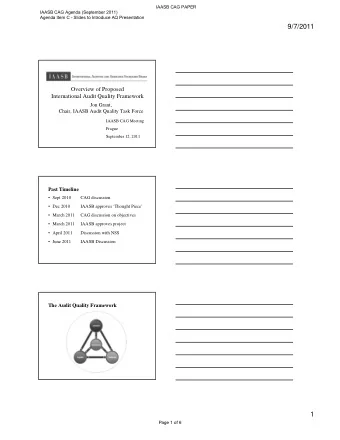 9/7/2011  Overview of Proposed  International Audit Quality Framework  Jon Grant,  Chair, IAASB