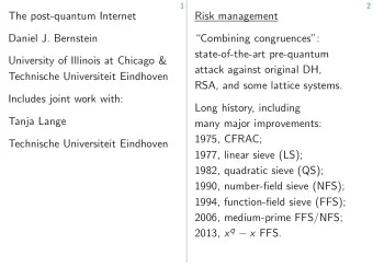 The post-quantum Internet  Risk management  Daniel J. Bernstein  Combining congruences: