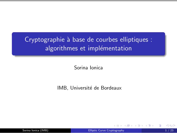cryptographie a base de courbes elliptiques algorithmes