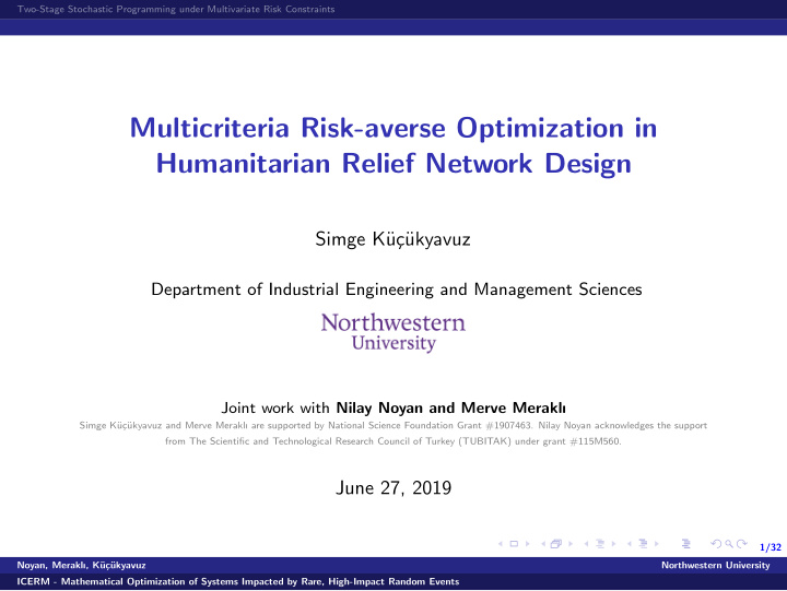 multicriteria risk averse optimization in humanitarian