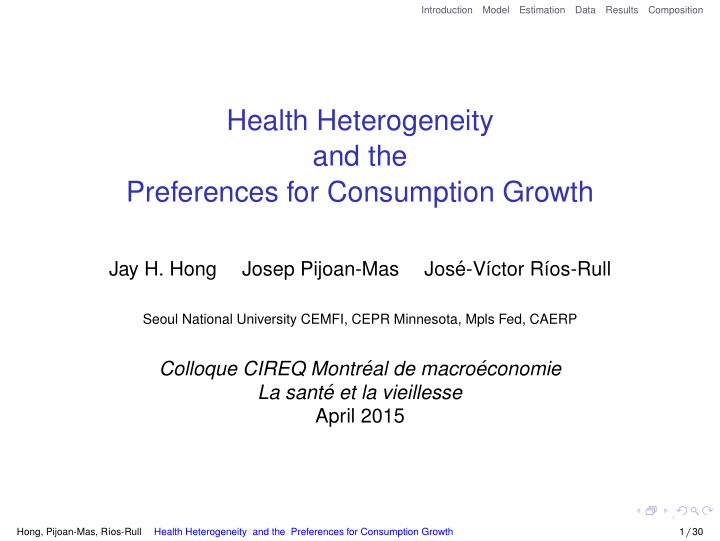 health heterogeneity and the preferences for consumption