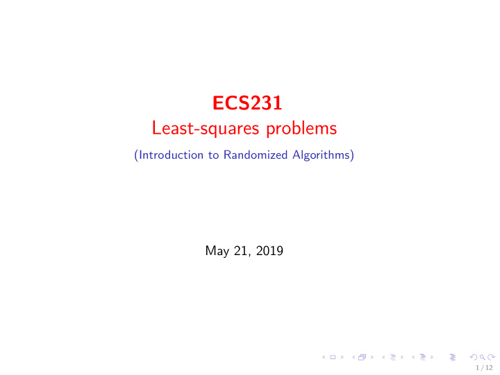 ecs231 least squares problems