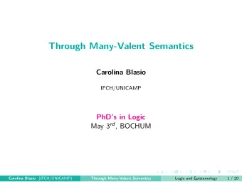 Through Many-Valent Semantics  Carolina Blasio  IFCH/UNICAMP  PhDs in Logic May 3 rd , BOCHUM