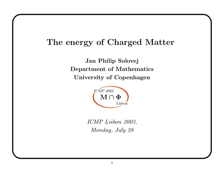 the energy of charged matter