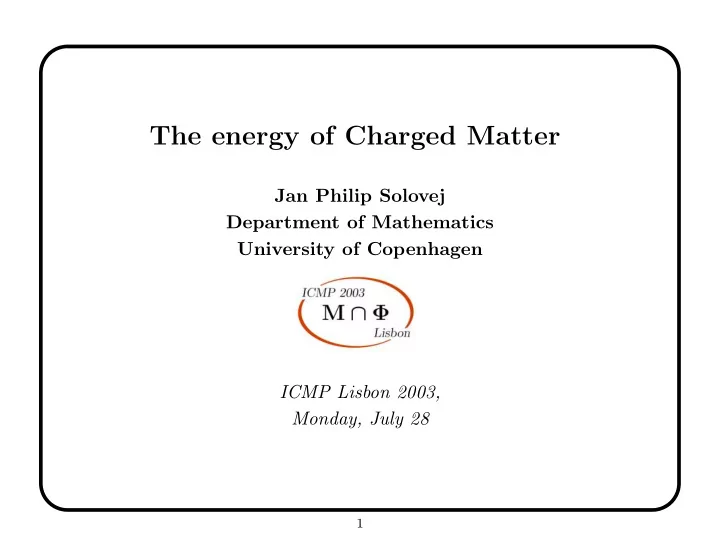 the energy of charged matter